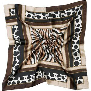 Women Brown Stripe Headscarf Satin Bandana Pattern Polyester Breathable Scarves